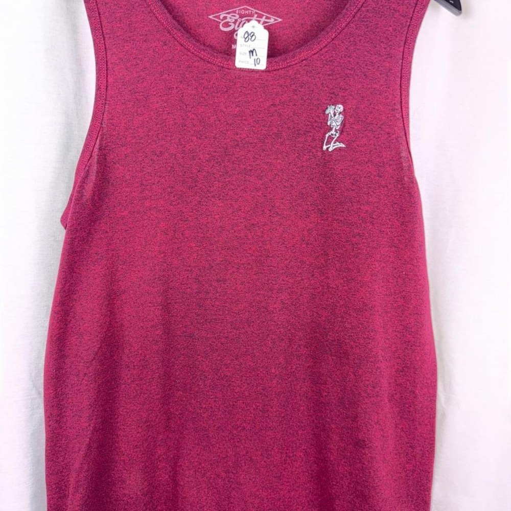 Eighty Eight 88 Embroidered Praying Skeleton Maroon Tank top‎ Men's